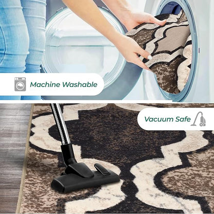 SUPERIOR Indoor Runner Area Rug for Kitchen, Bedroom, Living Room, Entryway, Hallway with Non-Slip Backing, Washable, Perfect for Hardwood Floors- Viking Modern Trellis Design, 2.7 ft. x 6 ft., Ivory