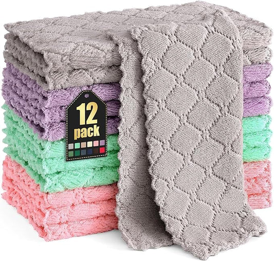 Homaxy 12 Pack Kitchen Dish Cloths (10 x 10 Inches, Multi Color), Super Soft and Absorbent Coral Velvet Dish Towels, Nonstick Oil Fast Drying Microfiber Cleaning Cloth, No Lint Household Dishcloths
