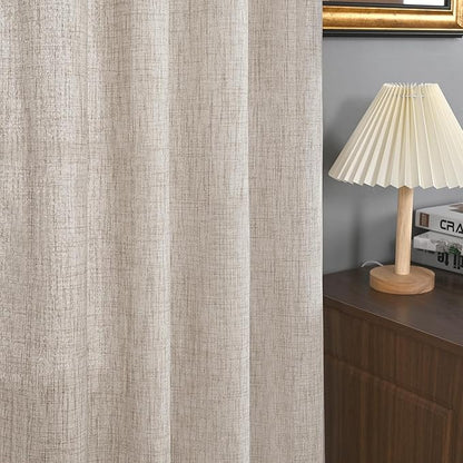 YoungsTex Natural Linen Curtains 90 Inch Length Living Room Light Filtering Window Curtain Drapes with Bronze Grommet for Bedroom Farmhouse Floor Length, 2 Panels, 52 X 90 Inch