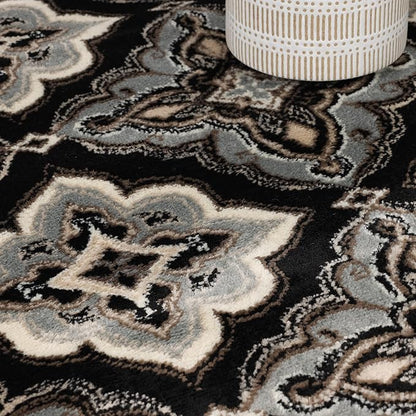 Superior Indoor Area Rug, Jute Backing, Medallion Rugs for Entryway, Living Room, Kitchen Floors, Bedroom, Office, Plush Floor Cover, Traditional Aesthetic, Crawford Collection, 2x3, Black Ivory