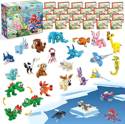 Party Favors for Kids - 24 Pack 72 Kinds of Animals Building Block Toy Stocking Stuffers Classroom Prizes Goodie Bags Easter Gifts Building Set, Christmas Birthday Gift for Boys Girls Ages 6-12+