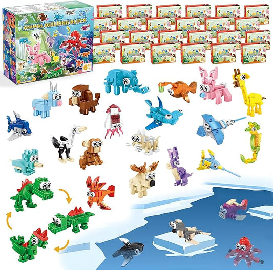 Party Favors for Kids - 24 Pack 72 Kinds of Animals Building Block Toy Stocking Stuffers Classroom Prizes Goodie Bags Easter Gifts Building Set, Christmas Birthday Gift for Boys Girls Ages 6-12+