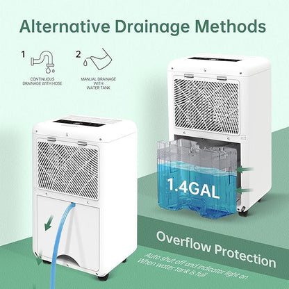HUMSURE 4500 Sq. Ft 80 Pints Dehumidifier for Basement and Home, Bathroom, Bedroom, Equipped With Drainage Hose, Automatic Defrosting, 24-Hour Timer Function