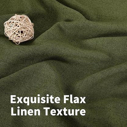 YoungsTex Olive Green Linen Curtains 45 Inch Length, Short Window Drapes Light Filtering Textured Semi Sheer with Rod Pocket Back Tab for Kitchen Living Room, 2 Panels, 42 X 45 Inch