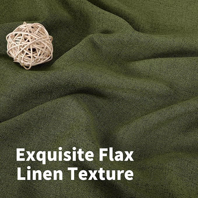 YoungsTex Olive Linen Curtains 68 Inch Length for Living Room, Light Filtering Window Drapes with Bronze Grommet Textured Privacy for Bedroom Farmhouse Decorative, 52 x 68 Inch, 2 Panels