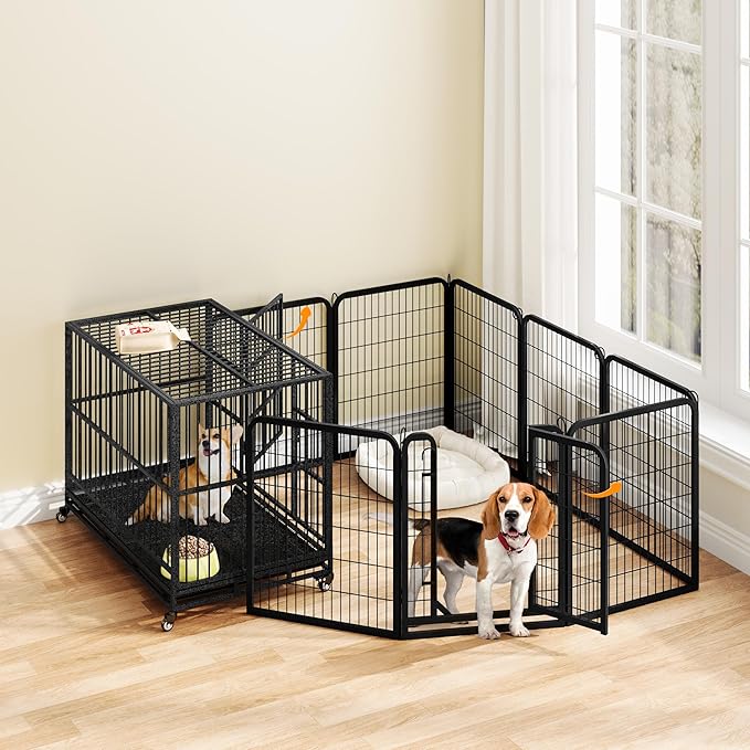 Yaheetech Dog Playpen Outdoor, 32 inch 8 Panels Dog Pen Indoor Heavy Duty Puppy Exercise Pen Metal Pet Fence for RV Camping/Yard/Garden