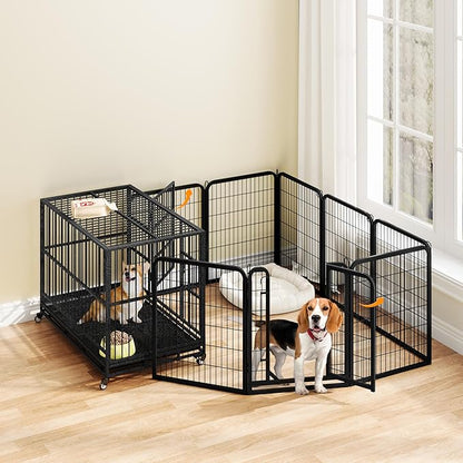 Yaheetech Dog Playpen Outdoor, 32 inch 8 Panels Dog Pen Indoor Heavy Duty Puppy Exercise Pen Metal Pet Fence for RV Camping/Yard/Garden
