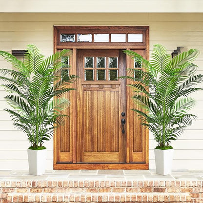 Artificial Palm Tree Artificial Silk Plant Fake Tree with White Tall Planter Faux Tropical Areca Floor Plant in Pot (1, White Tall Planter, 6 FT)