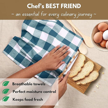 Native Fab 12-Pack Kitchen Towel with Hanging Loop 16x26 inches, Cotton Buffalo Check Kitchen Towels for Cleaning Drying, Washcloths Soft & Absorbent Cloth Rags, Bar Towel, Dish Cloth, Teal Green