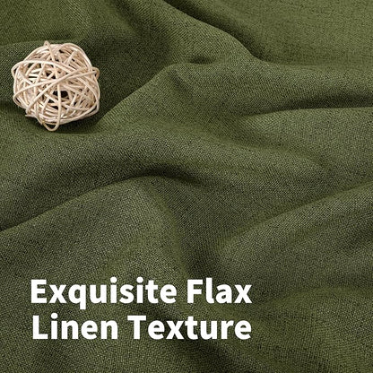 YoungsTex Dark Olive Green Linen Curtains for Living Room 84 Inch Length, Light Filtering Drapes with Bronze Grommet Natural Window Treatments for Dining Bedroom, 2 Panels, 52 X 84 Inch