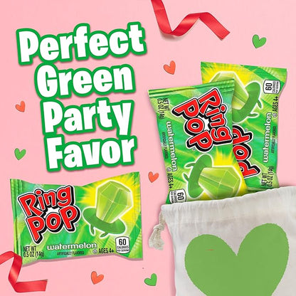 Ring Pop Individually Wrapped Watermelon Flavored Green Candy Lollipop Suckers for Celebrations & Halloween and Parties,30 Oz