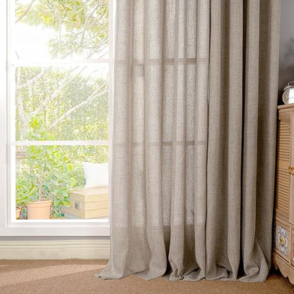 YoungsTex Linen Curtains 102 Inches Long Textured Extra Long Curtain with Bronze Grommet Privacy Light Filtering Drapes for Living Room Bedroom, Dark Oatmeal, 52 x 102 Inch, 2 Panels
