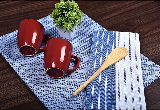 Premium Cotton Weave Kitchen Towels Set – Highly Absorbent, Quick-Dry Dish Towels with Hanging Loop – Extra Large 18x28 Inches – Blue (Pack of 8)