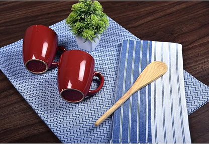 Premium Cotton Weave Kitchen Towels Set – Highly Absorbent, Quick-Dry Dish Towels with Hanging Loop – Extra Large 18x28 Inches – Blue (Pack of 8)