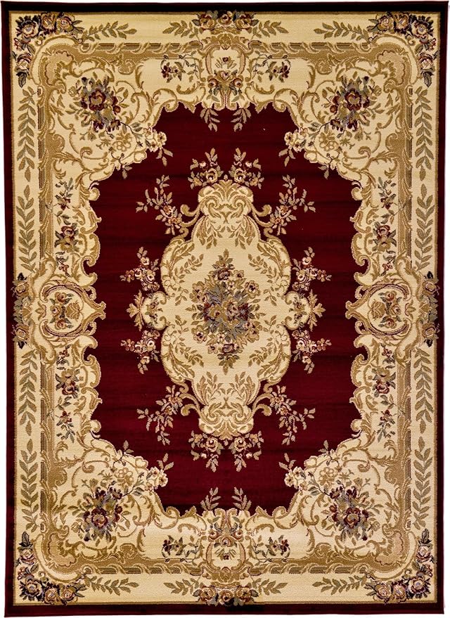 Rugs.com Chateau Collection Rug – 7x10 Red Medium-Pile Rug Perfect for Bedrooms, Dining Rooms, Living Rooms