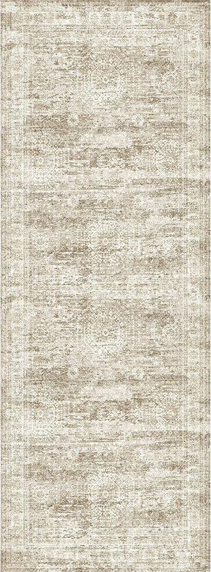 3x8 Runner Rug Non Slip Washable for Entryway, Vintage Hallway Runner for Front Porch, Laundry Room, Bedroom, Abstract Stain Resistant Thin Indoor Kitchen Mats for Floor(3'x8', Brown/Ivory)