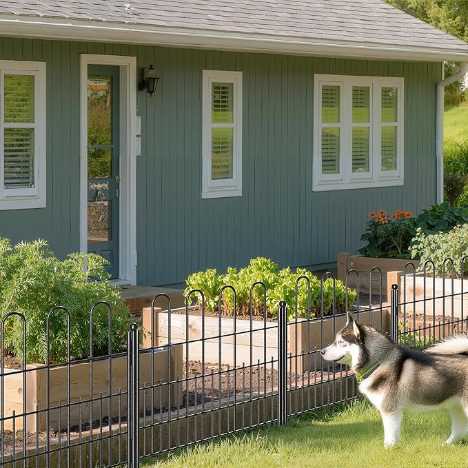5 Panels Garden Fence with Latch Gate, 24.01in (H) X 10.04ft(L) Animal Barrier Fence with 1in Gaps for Rabits, Dog Fencing Outdoor for Yard, Flower Beds, Patios, Vegetable Patches