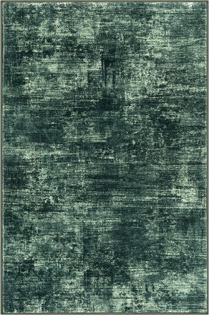 IOHOUZE Abstract Area Rug 4x6 Ft Washable Rugs for Entryway Indoor, Non Slip Small Living Room Rugs Printed Faux Wool Throw Rug, Floor Carpet for Kitchen Nursery Playroom, Dark Green