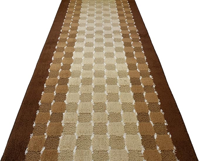Custom Cut Hallway Runner Rug, Slip Resistant, 31 Inch Wide X Your Choice of Length, Checkered Brown, 31 Inch X 15 feet