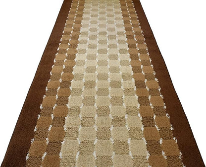 Custom Cut Hallway Runner Rug, Slip Resistant, 31 Inch Wide X Your Choice of Length, Checkered Brown, 31 Inch X 12 feet