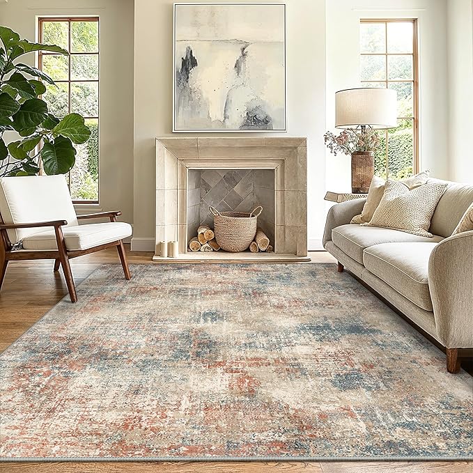 GENIMO Washable Area Rugs for Living Room, 10x12 Modern Non Slip Rugs, Low Pile Lightweight Soft Print Rug for Bedroom, Dining Room, Home Office, Multi