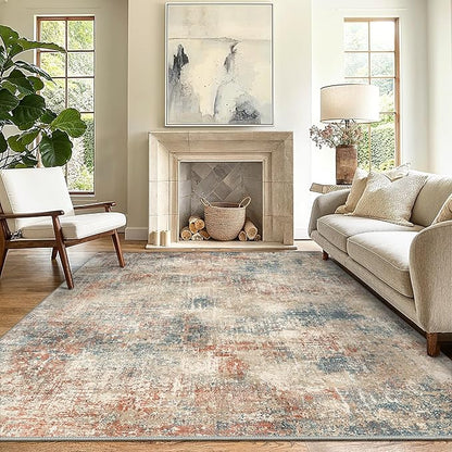 GENIMO Washable Area Rugs for Living Room, 10x12 Modern Non Slip Rugs, Low Pile Lightweight Soft Print Rug for Bedroom, Dining Room, Home Office, Multi