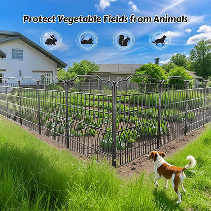 Bepatio 10 Panels Tall Garden Fence with Latch, 40in (H) x 23.1ft (L) Dog Fence Outdoor for Yard, Arc Metal Fencing Panels, Durable Animal Barrier Fencing for Outdoor, Patio, Flower Bed