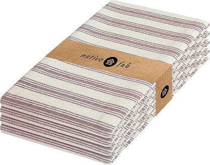 Native Fab Modern Stripe Kitchen Dish Towels, 100% Cotton, Super Absorbent, Quick Drying, 18x26 Inches - Reusable Hand Towels with Hanging Loop for Cleaning, Washing, 4 Pack, Burgundy (Maroon)