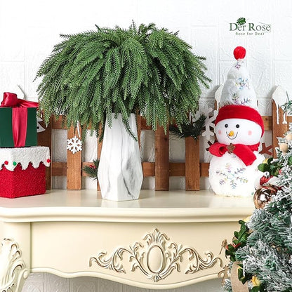 Der Rose 12Pcs Christmas Norfolk Pine Stems, 18 Inch Artificial Pine Branches Faux Cedar Stems Greenery Picks for Xmas DIY Crafts Wreath Garland Home Outdoor Christmas Decorations Indoor