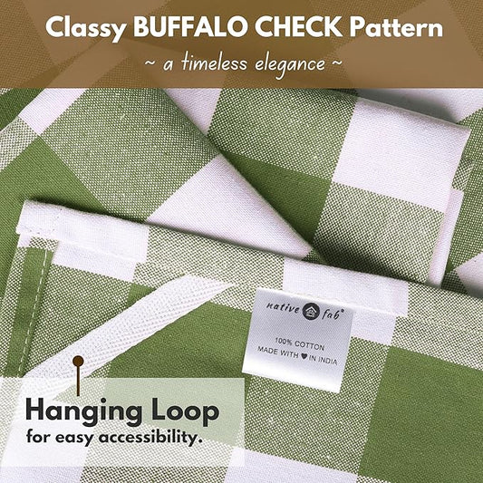 Native Fab Buffalo Check Kitchen Dish Towels, 16"x26", 12 Pack - 100% Cotton Plaid Washcloths - Absorbent Dish Cloths Set, Cleaning Hand Towels with Hanging Loop - Mini Green White