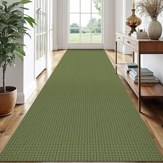 EARTHALL Runner Rug 3x14 Ft Washable Runners for Hallways Extra Long Woven Non Slip Entryway Runner Braided Kitchen Runner Indoor Outdoor Carpet Runners for Stair, Hall, Foyers, Green