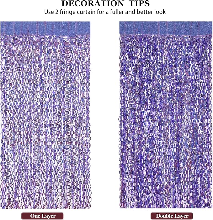 Purple Foil Fringe Curtains Party Decorations - CYLMFC 3 Pack 3.3 ft x 6.6 ft Foil Party Curtain for Hallowee Christmas Graduation Decor
