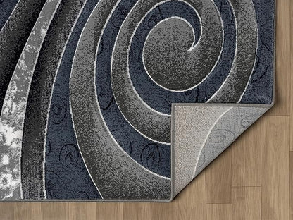 Ultra Soft Area Rug Hand Carved - Modern Abstract Design for Indoor Living Room & Bedroom - Stain Resistant, Easy to Clean - (5x7, Blue)