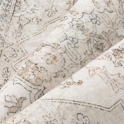 Beige Area Rug 5x7 Washable Vintage Carpet for Living Room Office Soft Retro Low Pile Thin Indoor Rug Non Slip Oriental Medallion Floor Cover for Bedroom Dining Room