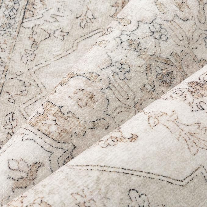 Beige Runner Rug 2x8 Washable Vintage Long Carpet for Hallway Kitchen Soft Retro Low Pile Thin Indoor Runner Non Slip Oriental Medallion Throw Rug for Bathroom Bedroom Laundry Dining Room