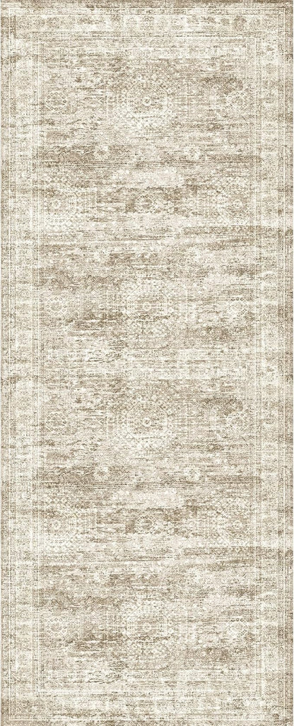 2x5 Rug Runner Washable for Entryway, Soft Bathroom Rugs with Non-Slip Backing, Abstract Low Pile Hallway Runner, Vintage Small Kitchen Carpet for Stair, Laundry Room(2'x5', Brown/Ivory)