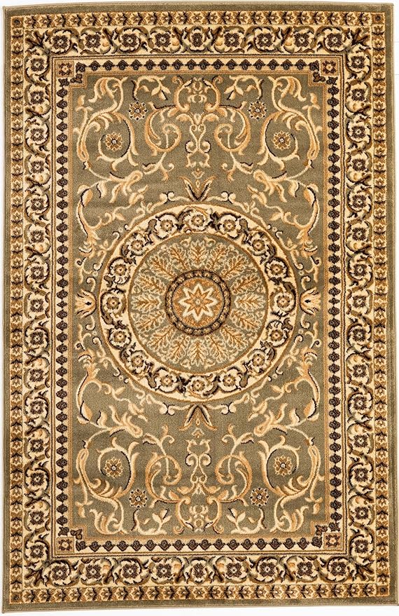 Rugs.com Chateau Collection Rug – 5x8 Light Green Medium-Pile Rug Perfect for Bedrooms, Dining Rooms, Living Rooms