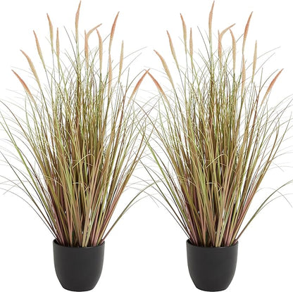 KOL 3ft 2-Pack Artificial Cattail Reed Grass, 35in Artificial Indoor Outdoor Fake Onion Grass, Home Office Wedding Decorative Artificial Plants in Pot Faux Floor Plant Greenery, Pink