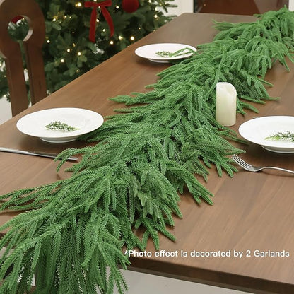 Christmas Garlands Norfolk Pine Garland Real Touch Artificial Faux Greenery Garland for Holiday Table Mantle Wall Indoor Outdoor Decor 5FT