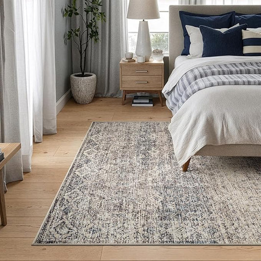 Bloom Rugs Caria Washable Non-Slip 5x7 Rug - Beige Brown/Teal Traditional Area Rug for Living Room, Bedroom, Dining Room, and Kitchen - Exact Size: 5' x 7'