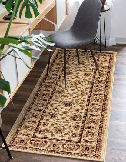 Rugs.com Aditi Collection Rug – 7 Ft Runner Cream Medium-Pile Rug Perfect for Hallways, Entryways