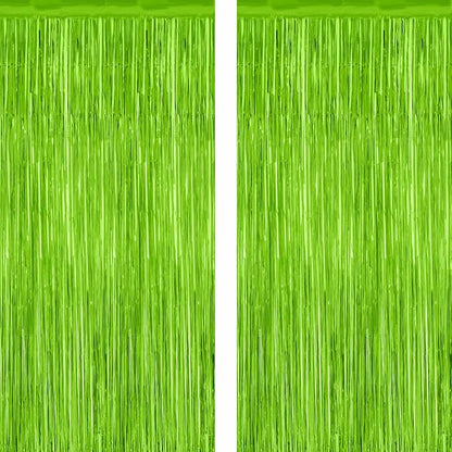 2 Pack Backdrop Curtains, 3.28 Feet x 7.05 Feet Grass Green Fringe Curtains, Metallic Tinsel Backdrop Foil Curtains Streamer, Party Supplies Party Decorations Photo Props