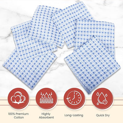 Vintage Vista 100% Cotton Dish Cloths (Pack of 6) - Dish Rags for Washing Dishes - Reusable & Highly Absorbent Kitchen Towels - Kitchen Rags for Christmas - (12" x 12" - Blue Honeycomb)