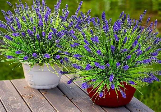 Artificial Plants Outdoor, 22 Pcs Fake Flowers UV Resistant Outdoor Lavender Artificial Flowers, Plastic Faux Plants Greenery Shrubs for Home Porch Garden Yard Window Box