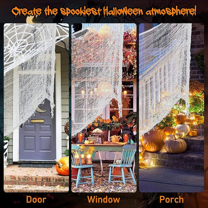Legigo 6 Pack White Halloween Creepy Cloths Cheesecloths, Spooky Black Mesh Fabric Cheese Cloths for Crafts, Scary Gauze Fabric for Party Supplies Home Wall Doorway Outdoor Yard Decor