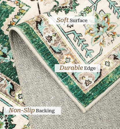 zesthome 6x9 Area Rugs, Machine Washable Rugs for Living Room, Bedroom,Stain Resistant Vintage Large Area Rug,Non-Slip Medallion Pattern Home Decor Rugs (Green,6'x9')