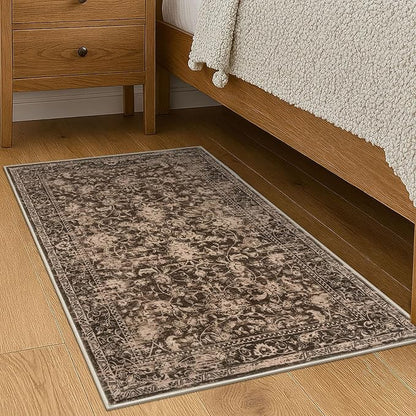 KILOCOCO Moroccan Small Area Rug 2x3 Entryway Rugs Printed Vintage Floral Washable Rug Non-Slip Kitchen Rug Indoor Door Mat, Accent Throw Small Rugs for Laundry Room Bedroom Entrance, Rust Red