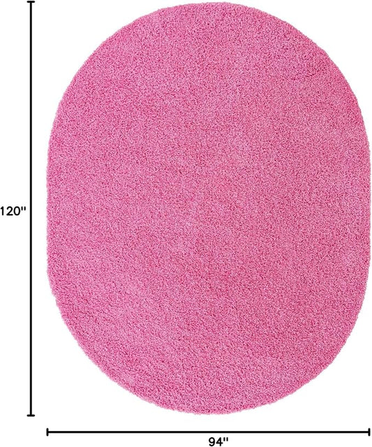 Unique Loom Solid Shag Collection Area Rug (7' 10" x 10' Oval, Taffy Pink)