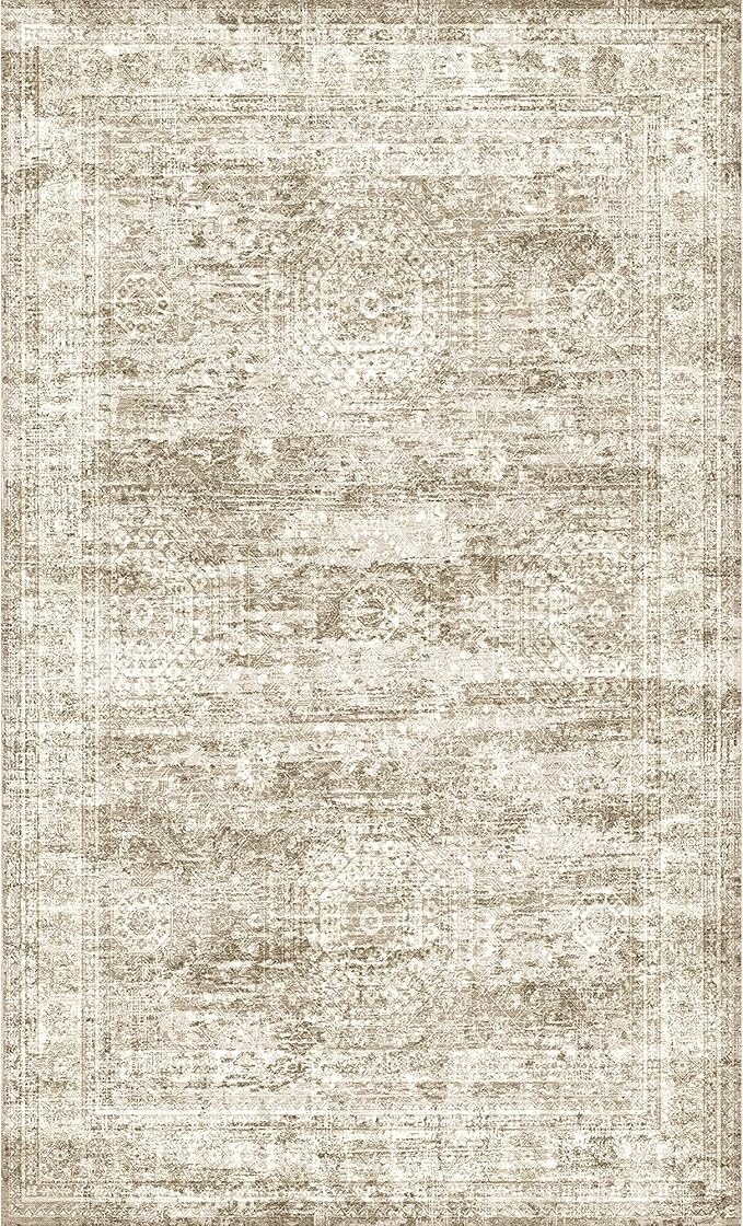 2x3 Washable Rug Runner for Bathroom, Soft Entryway Rug for Laundry Room, Kitchen, Vintage Abstract Hallway Runner for Bedroom, Anti-Slip Door Mat Indoor Entrance(2'x3', Brown/Ivory)