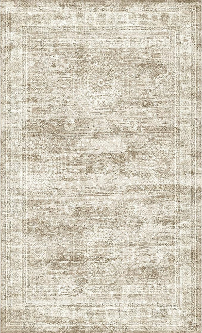 2x3 Washable Rug Runner for Bathroom, Soft Entryway Rug for Laundry Room, Kitchen, Vintage Abstract Hallway Runner for Bedroom, Anti-Slip Door Mat Indoor Entrance(2'x3', Brown/Ivory)